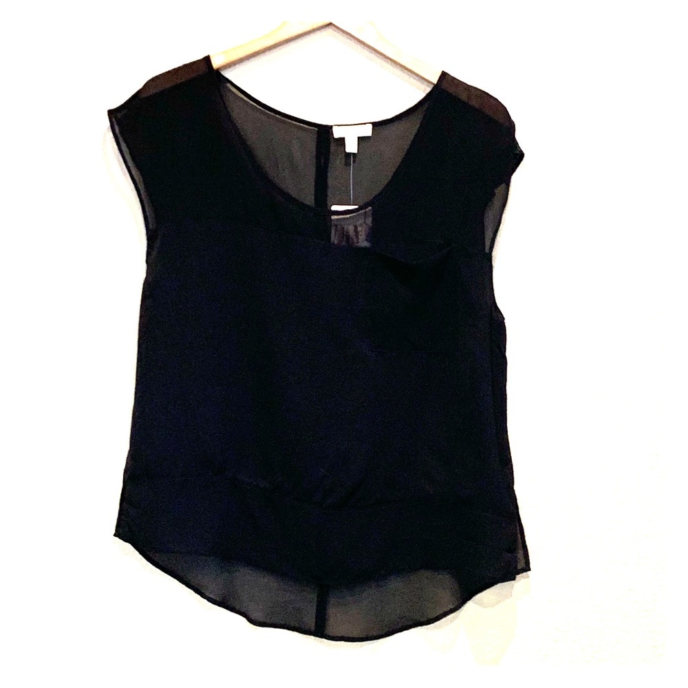 SILENCE + NOISE Sheer Black Blouse